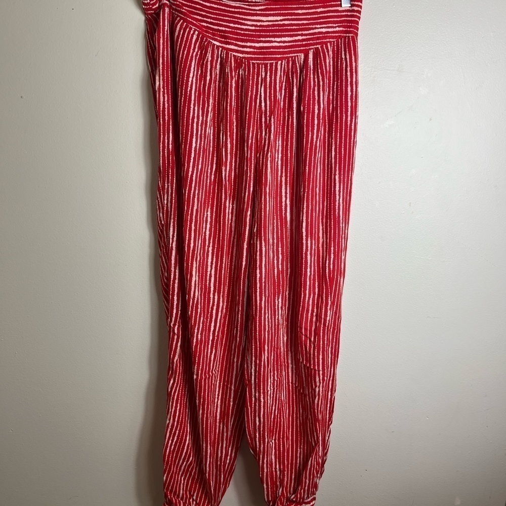 urban outfitters red beige striped jenni viscose pant size large 0929